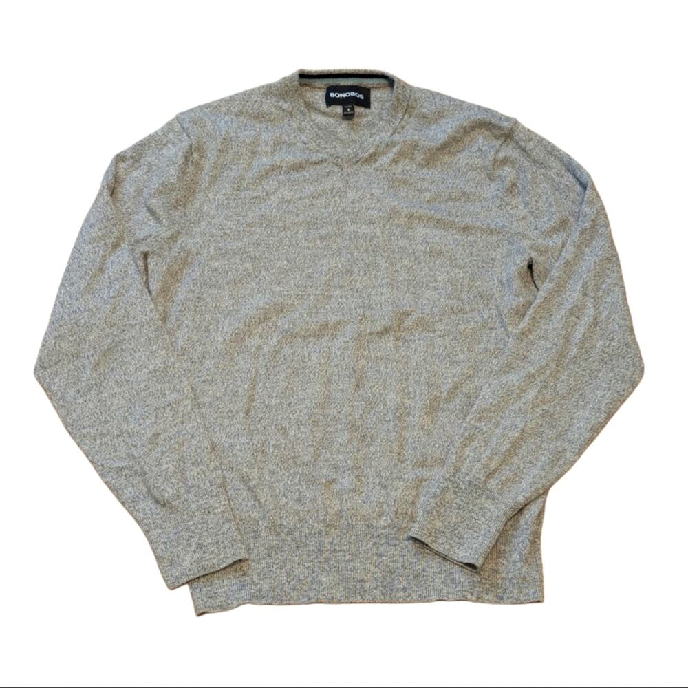 Bonobos Gray Extra Fine Merino Wool Lightweight V Neck Slim Fit Sweater